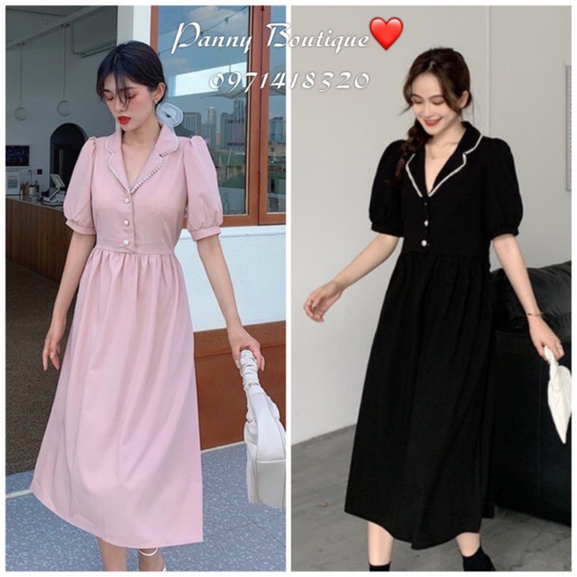 (Hàng sẵn có ảnh thật) Đầm Váy cổ vest kết hạt thắt đai 🎀, style ulzzang Hàn Quốc 🌻 Panny Boutique 🌻