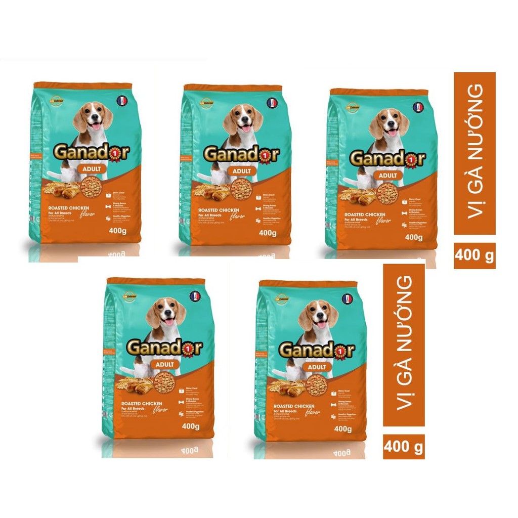 5 gói Thức ăn cho chó trưởng thành Ganador vị gà nướng Adult Roasted Chicken Flavor 400gram/gói