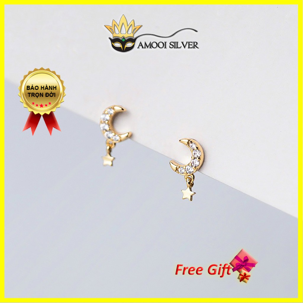 Bông tai bạc S925 vầng trăng khuyết - Amooi Silver AB202