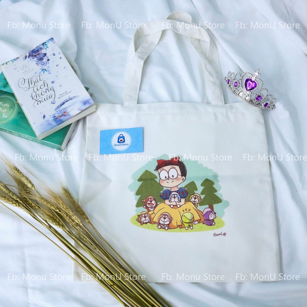 Túi tote DORAEMON DOREMON dễ thương cute có khóa kéo, túi con bên trong MON0137