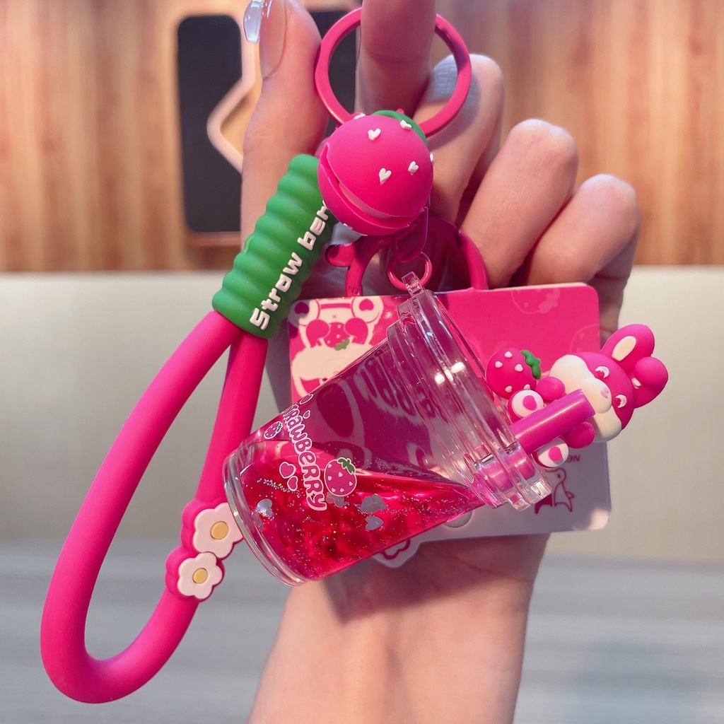 Móc Khóa acrylic Hình Chú Thỏ Và Ly Trà Sữa Dễ Thương