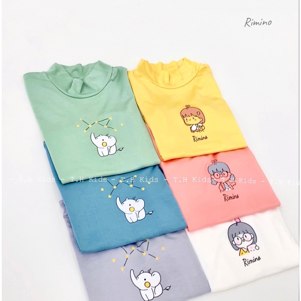 Áo dài tay thun lạnh cổ 3p in hình cute cho bé Rimino