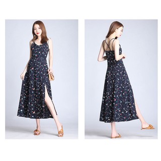 ĐẦM MAXI HOA HAI DÂY XẺ BÊN