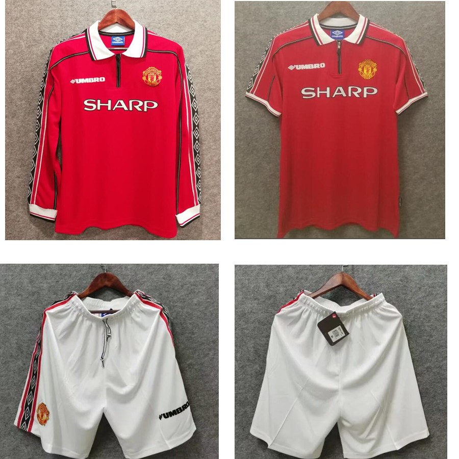 Bộ Quần Áo Bóng Đá Dài Tay Màu Đỏ Đội Tuyển Manchester United 1998