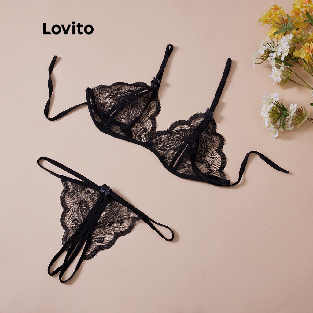 Bộ quần lót ren Lovito sexy L12084 (màu trắng/đen) | BigBuy360 - bigbuy360.vn