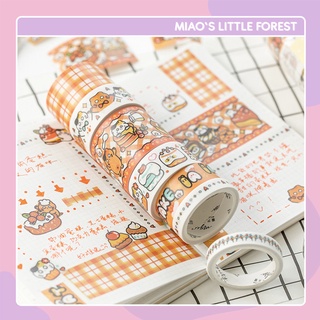 Washi tape mèo ngố MIAO'S LITTLE FOREST set 7 cuộn băng dính trang trí nhiều kích thước dán sổ tay bullet journal MWT224