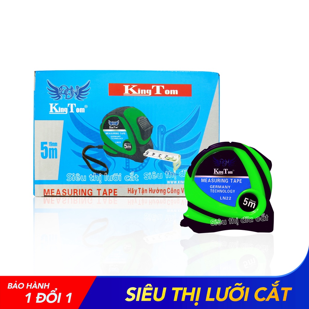 Thước 2 Mặt KingTom Xanh Lá TKT-LN22-5m (B25) Hộp 12 Cái - Hàng Chất Lượng, Kéo Rút Trơn Tru