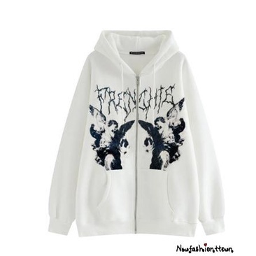 Tw Áo Khoác Tay Dài Dáng Rộng Có Dây Kéo Và Túi Phong Cách punk gothic Đường Phố Kích Thước Lớn Y2K Cho Nữ