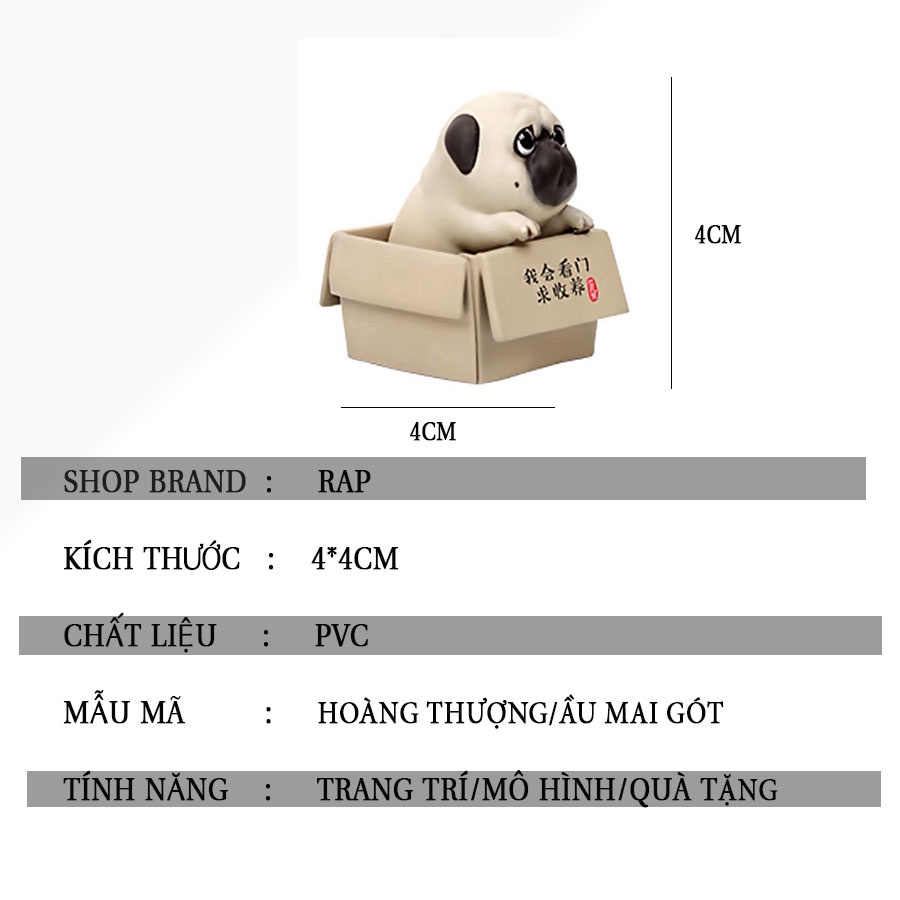 Set 5 mô hình chó pug mèo hoàng thượng biểu cảm bất lực đứng ị trong chậu trong hộp kèm phụ kiện để bàn dễ thương cute