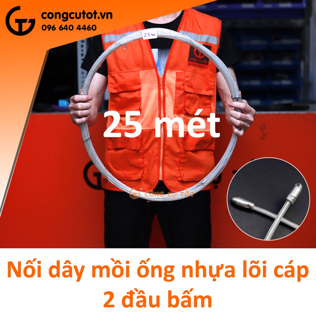 Cáp kéo dài dây mồi luồn ống lõi thép 1.2 ly bọc nhựa (dài 25m, 30, 50m)