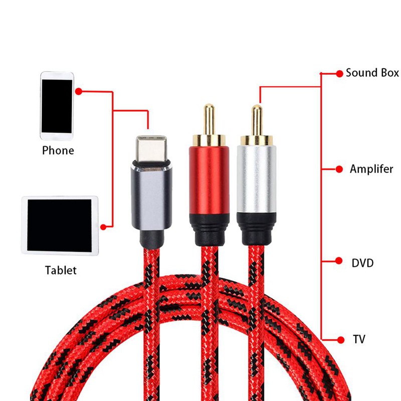 USB Type-C to 2 RCA Audio Cable Type C RCA Cable Jack Type C RCA Cable for Sumsung Xiaomi Speaker Home TV