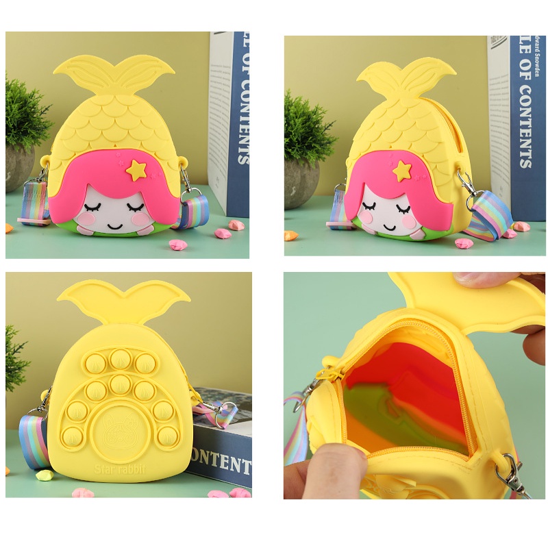 Pop It Túi Đeo Chéo Bằng Silicon Bong Bóng Hình Nàng Tiên Cá Giải Tỏa Căng Thẳng Cho Bé Gái