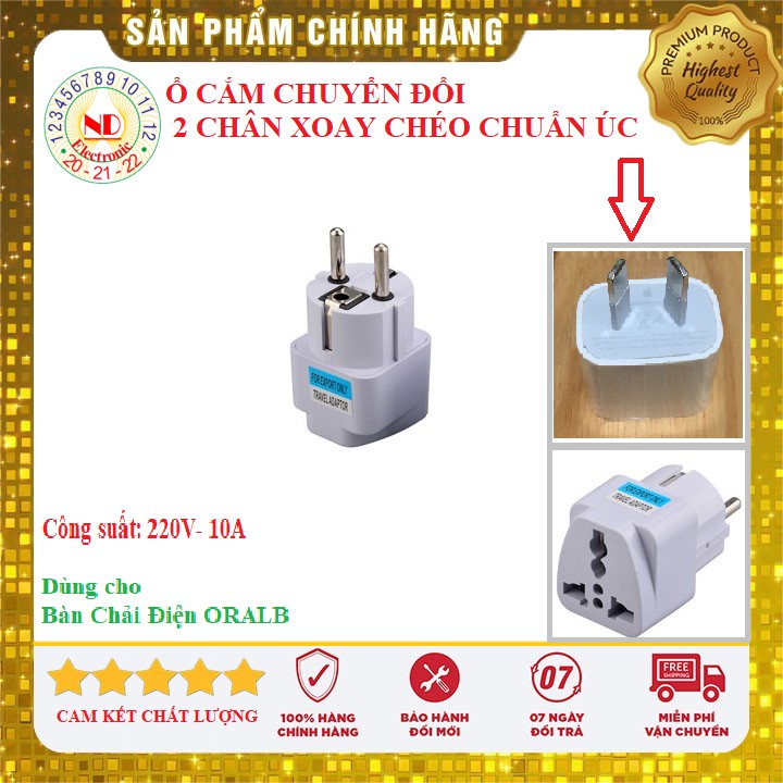 Phích cắm chuyển đổi 2 Chân CHÉO (hoăc 3 CHÂN CHÉO) chuẩn ÚC sang 2 Chân TRÒN chuẩn VIETNAM - CHỊU TẢI 1500W