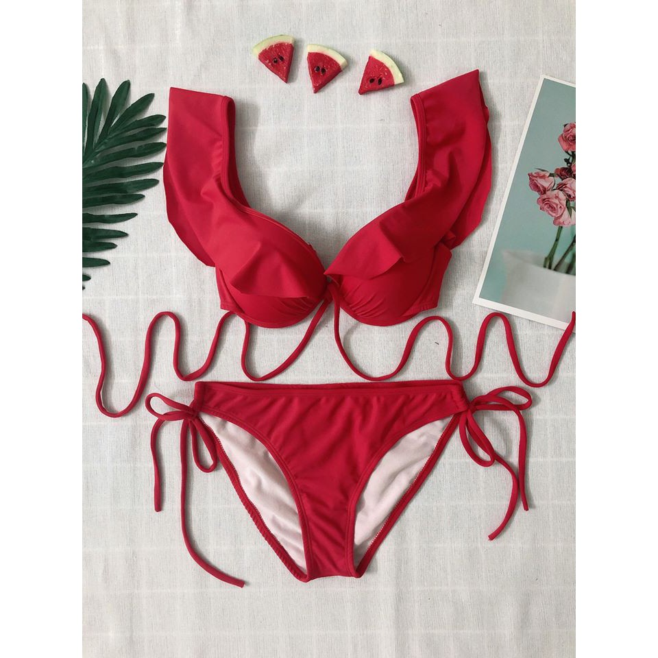 Bikini hai mảnh cạp thấp đỏ sexy mặc đi biển đi bơi ( Ảnh chụp thật 100%)