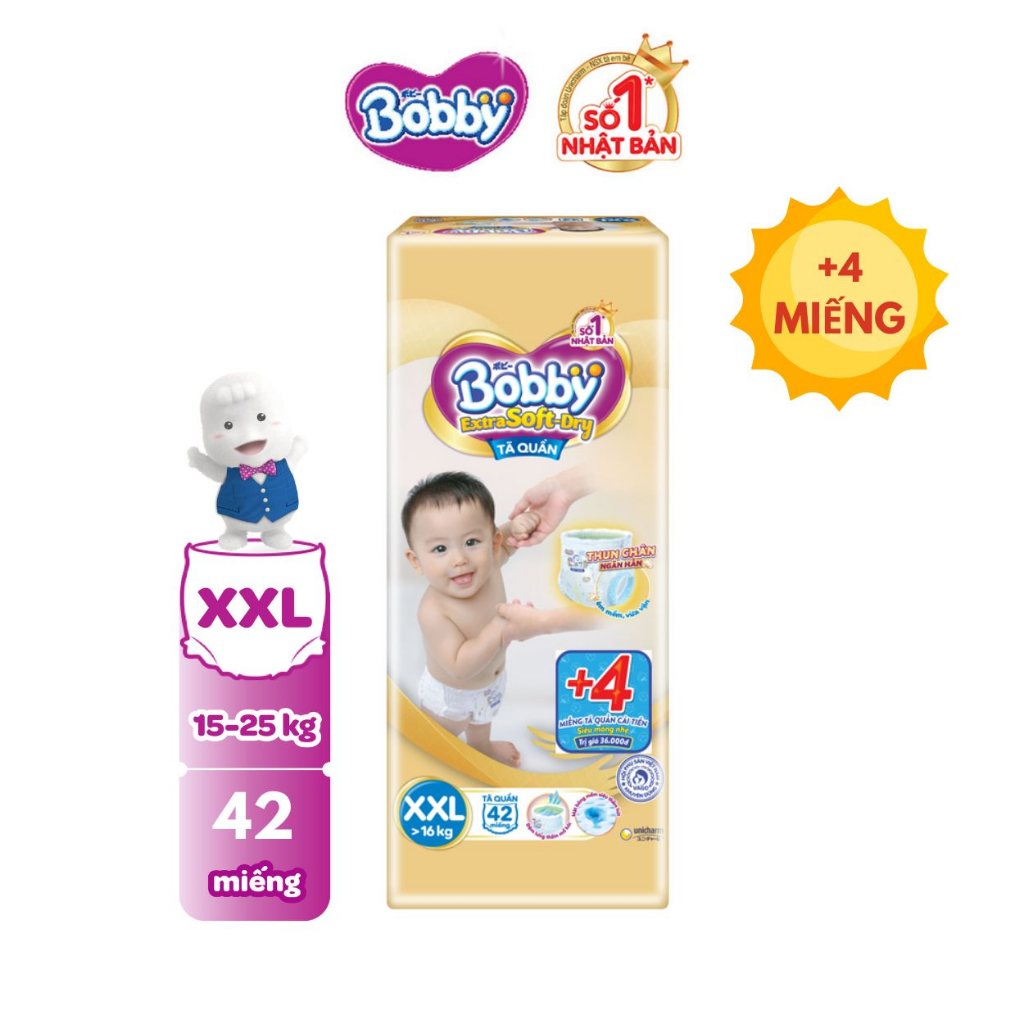 [MỚI] Tã Bobby Quần Extra Soft Dry S70/M60/L52+2/XL46+6/XXL42+4