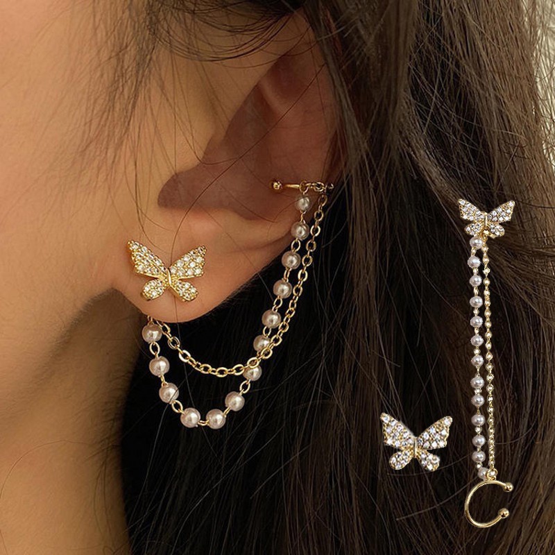 Bông tai dáng dài đính đá lấp lánh phong cách retro