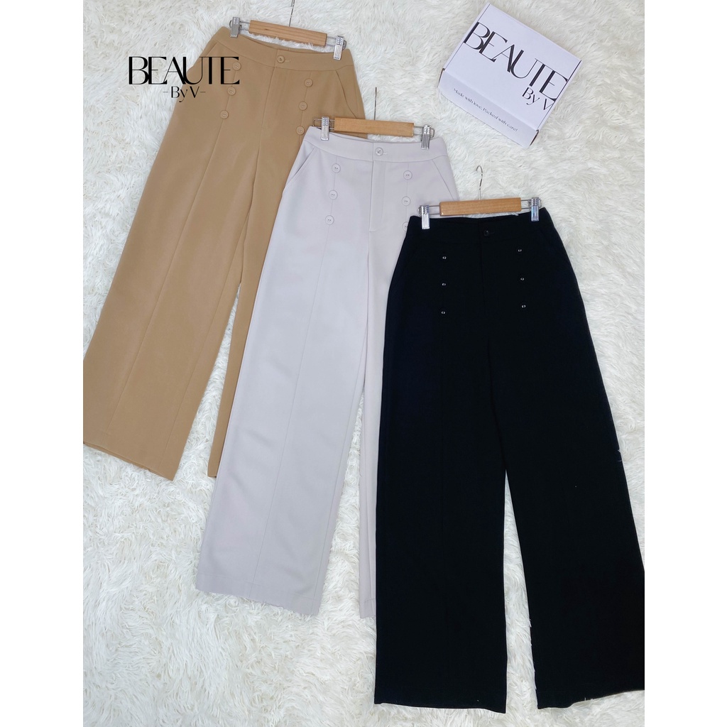 BEAUTEBYV - Quần ống rộng nữ đính 6 khuy bọc trang trí Hindy