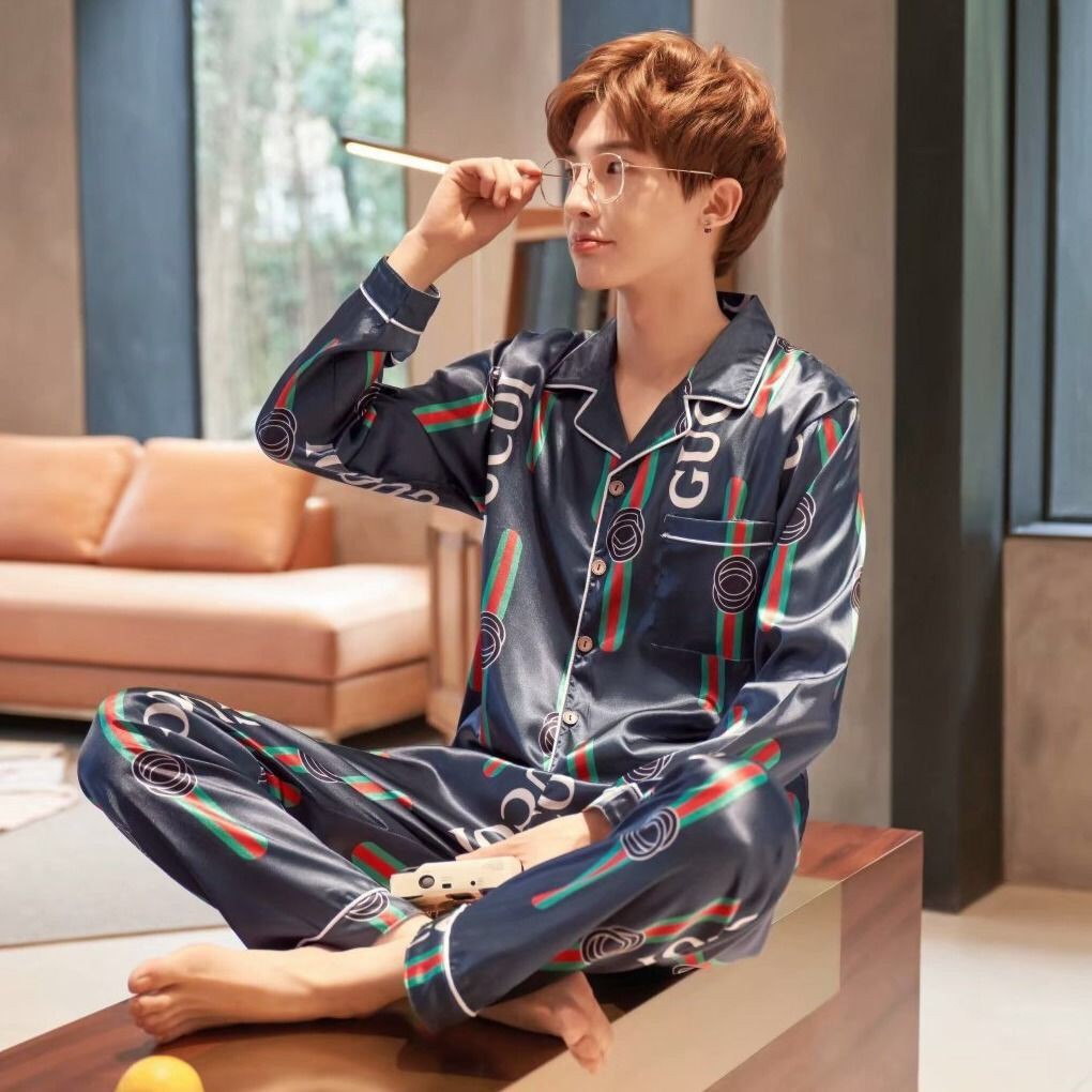 Bộ Đồ Ngủ Pijama Dài Tay Vải Lụa Thời Trang Cho Nam