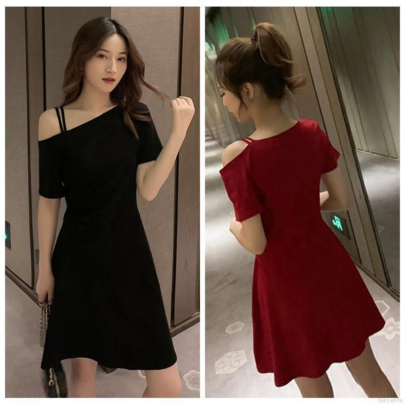 Đầm chữ A trễ vai màu trơn thời trang trẻ trung cho nữ