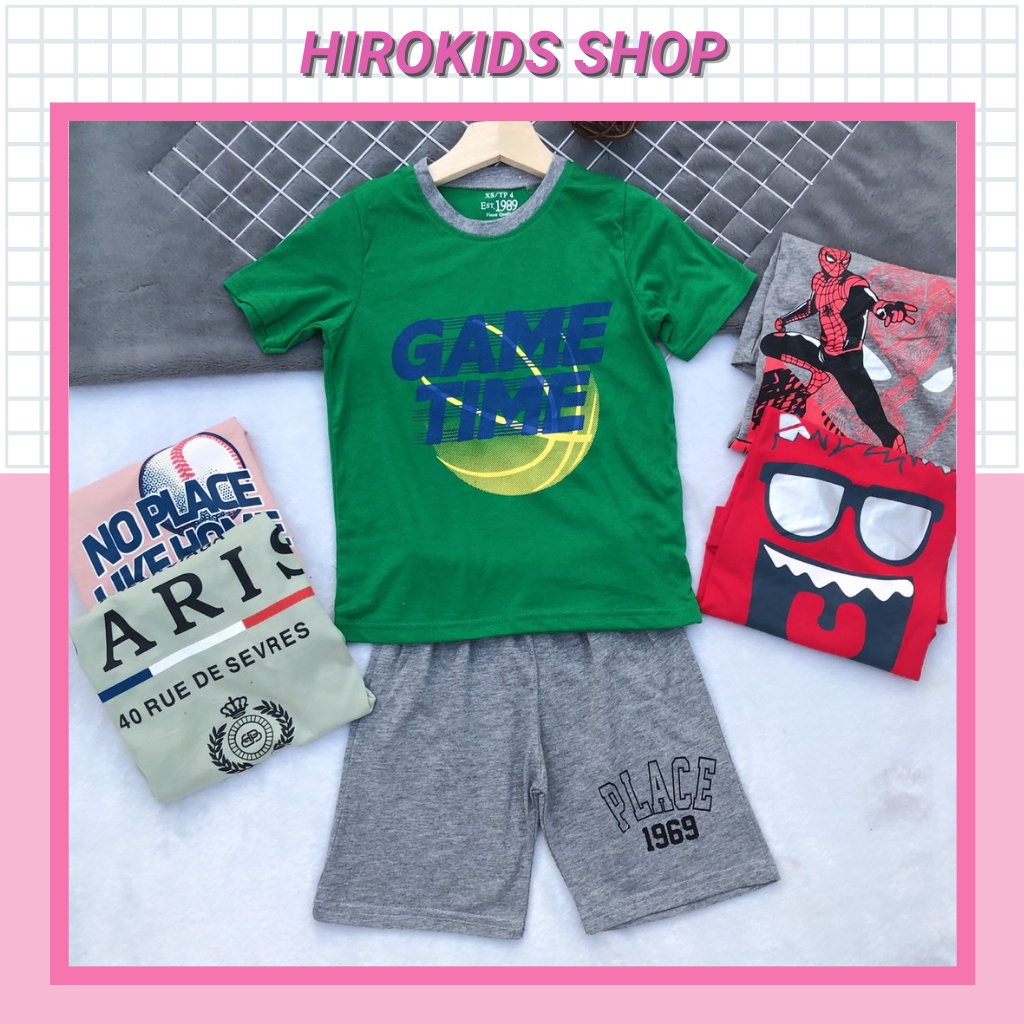 Bộ thun bé trai tay ngắn quần ngắn in hình size đại (20-35kg) - Hirokids