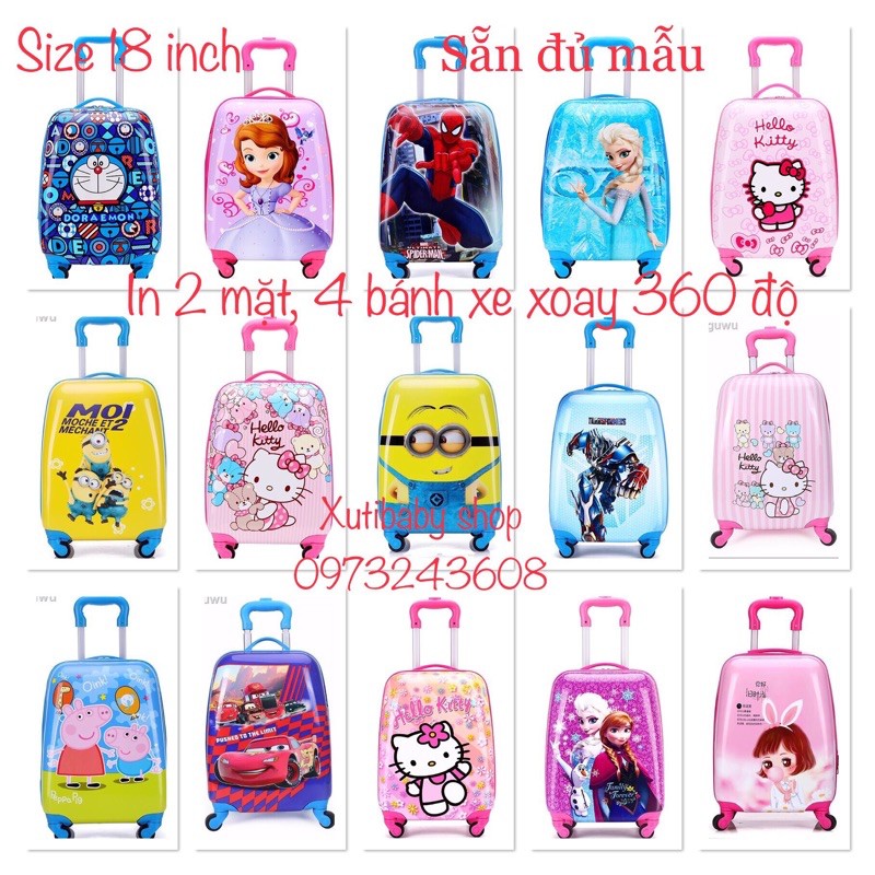 ❤Vali cho bé in 2 mặt❤chuẩn loại 1🌺SALE🌺vali trẻ em sẵn đủ mẫu vali bé trai, gái vali du lịch elsa kitty