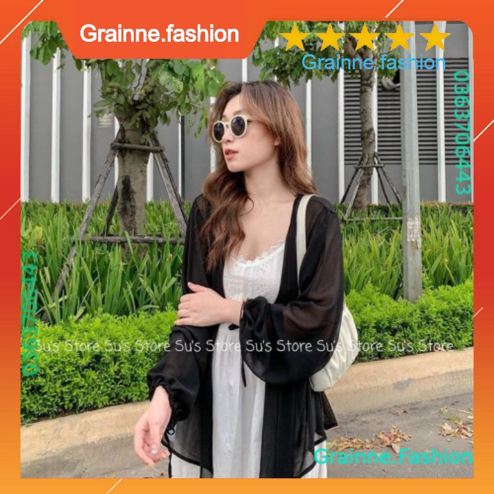 ÁO KHOÁC VOAN TAY BUỘC NƠ ĐEN TRẮNG - ÁO CADIGAN VOAN LỤA MỎNG KHOÁC NGOÀI RÚT DÂY ULZZANG 💎  👗👑- GNFShop | BigBuy360 - bigbuy360.vn