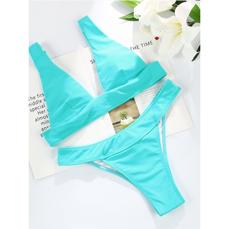 Bộ Bikini Hai Mảnh Lưng Cao Hở Eo Màu Hồng Đen Quyến Rũ Cho Nữ