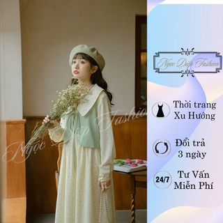 Váy hoa vintage kèm gile croptop, váy hoa dáng dài, đầm hoa dáng dài kèm gile