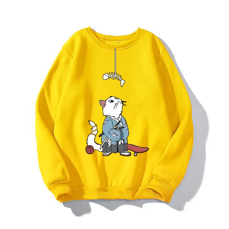ÁO SWEATER UNISEX NAM NỮ  FORM RỘNG, CHẤT NỈ BÔNG DÀY DẶN CAP CẤP in HÌNH LÃO MÈO SIÊU CUTE