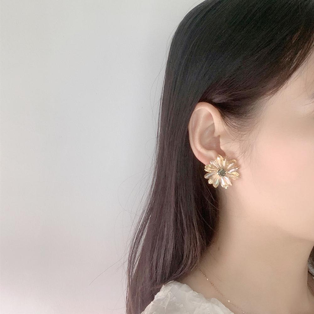 Bông Tai Mạ Bạc 925 Hình Hoa Trong Suốt Phong Cách Retro