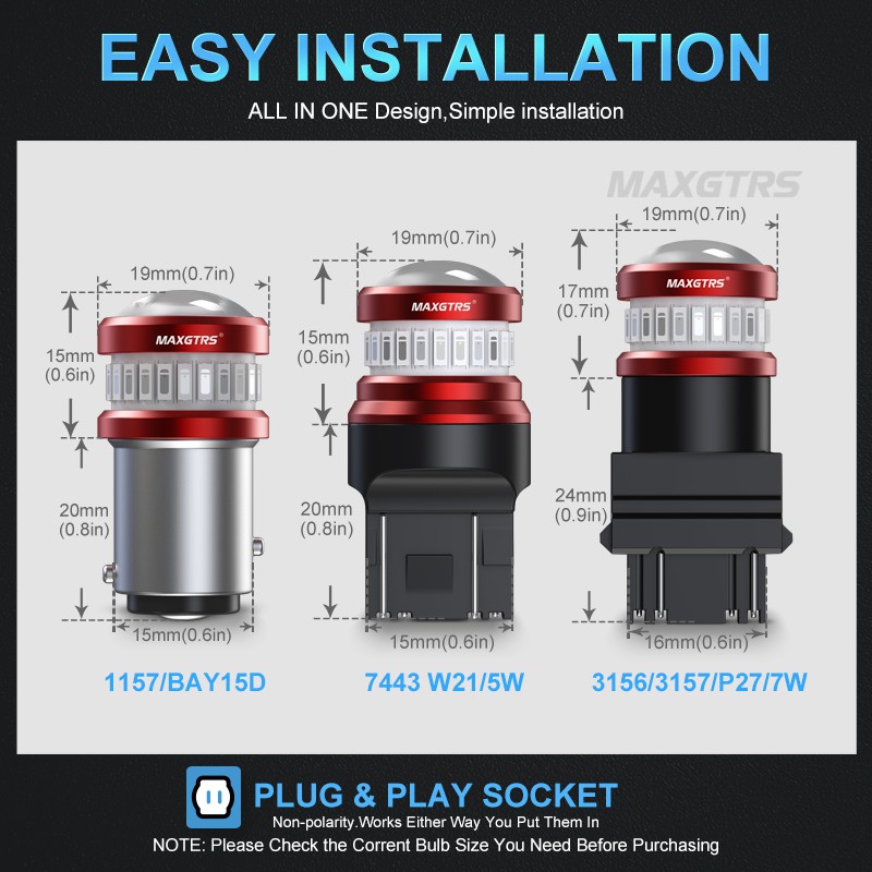 Set 2 Đèn LED Nhấp Nháy MAXGTRS BAY15D 1157 P21/5W 7443 3157 Gắn Xe Hơi Chuyên Dụng
