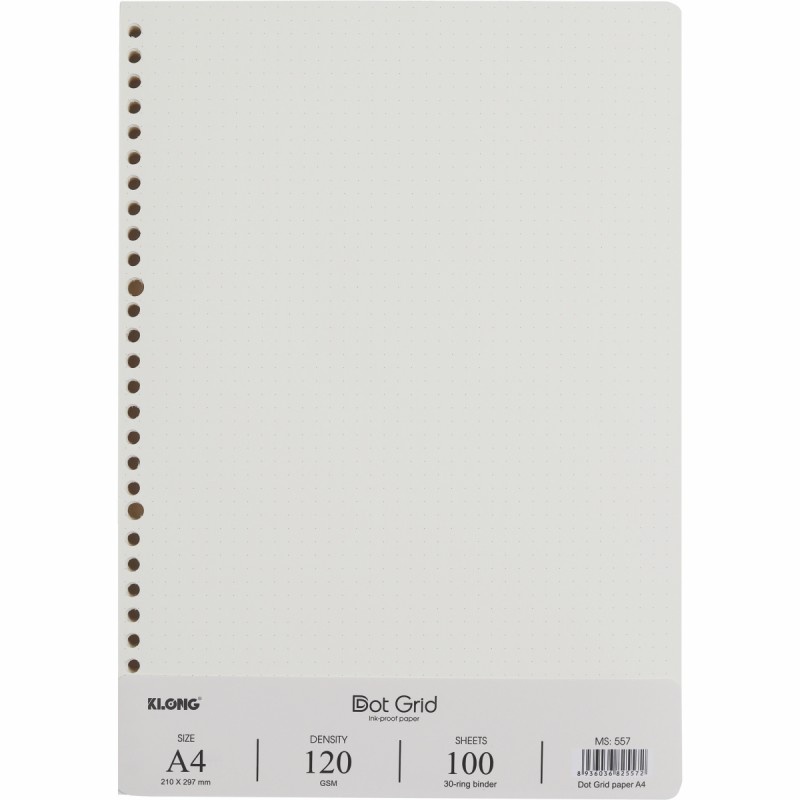 Giấy ruột sổ còng refill A4 100 tờ Dotgrid chấm Klong MS 557 dày định lượng 120gsm thay binder sổ tiện lợi