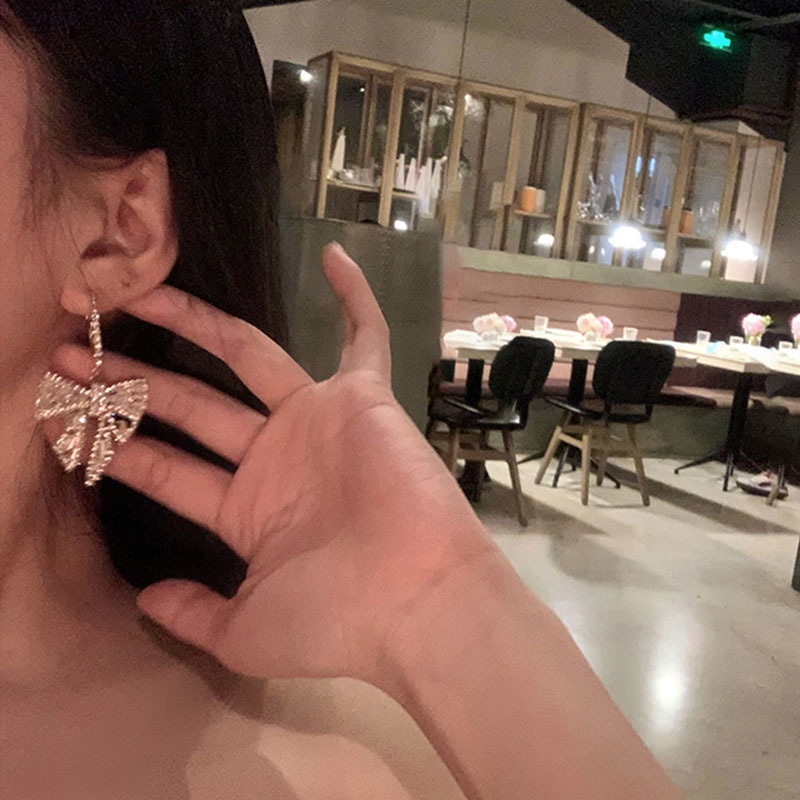 Đôi khuyên tai mạ bạc 925 hình nơ đính kim cương giả sang trọng