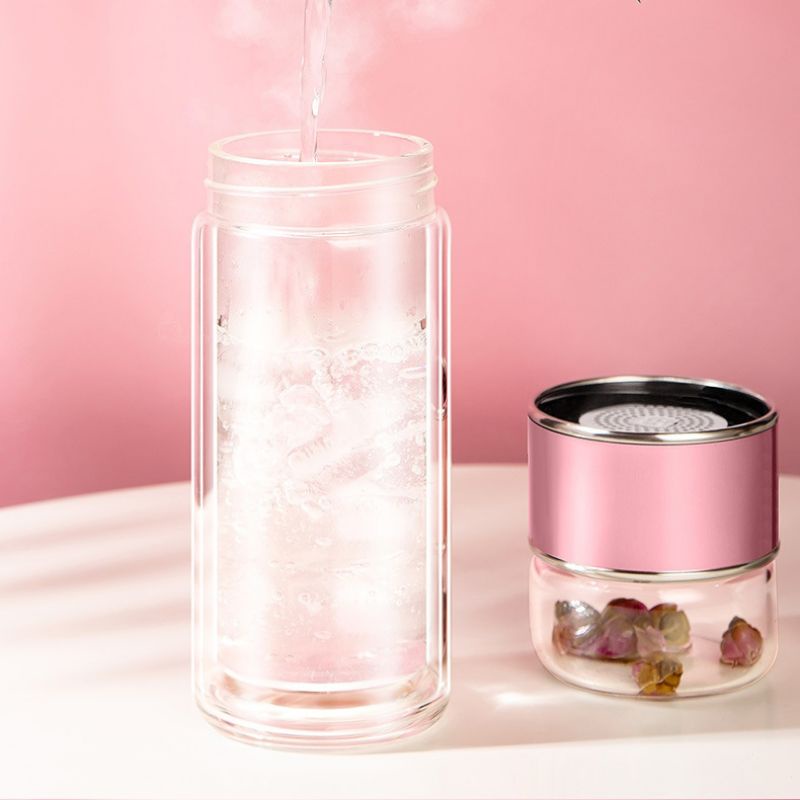 Bình pha trà 430ML thuỷ tinh 2 lớp cao cấp có lõi lọc chịu nhiệt sang trọng