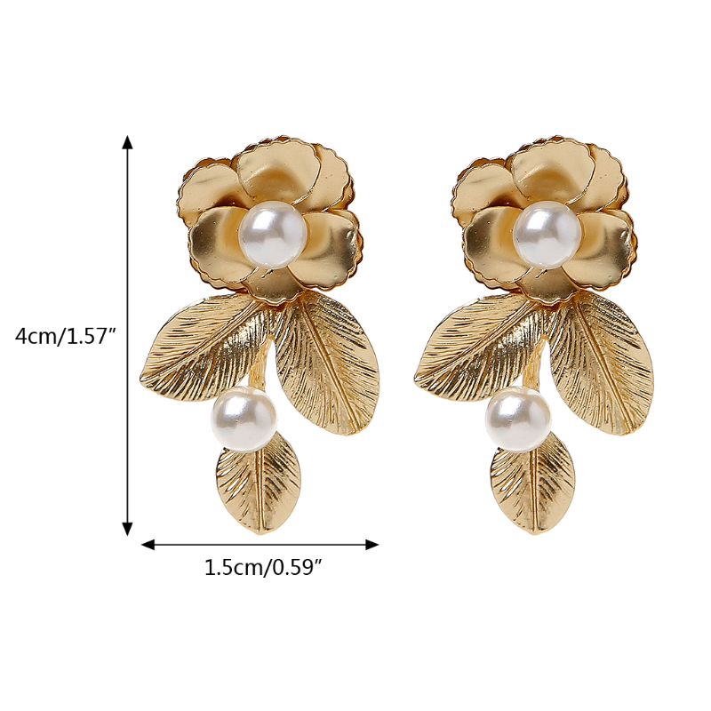 Bông Tai Hình Hoa Lá Đính Ngọc Trai Sang Trọng Thời Trang