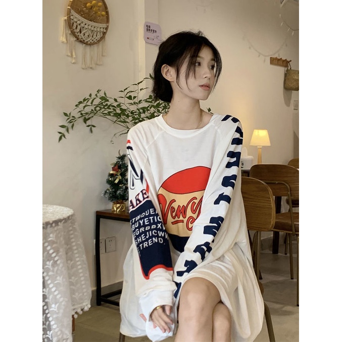 Jiashucheng Áo Thun Dài Tay Form Rộng Phong Cách Hàn Quốc Dành Cho Nữ