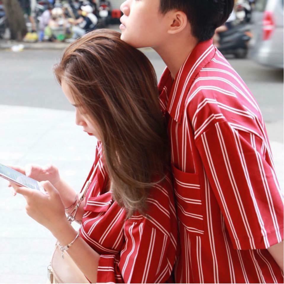 xẢ áo sơ mi kẻ 2 sọc phối túi siêu hot hit 2018 Đỏ Đen trắng hàng chọn