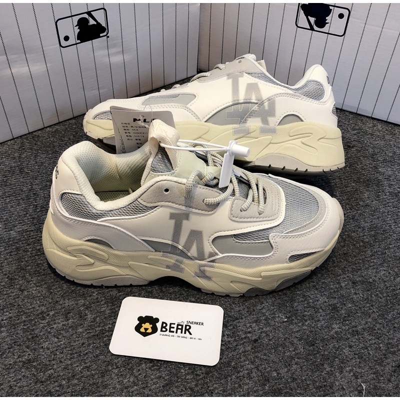 Giày thể thao MLB Bigball Chunkyy LITE LA Dodgers Grey Xám hàng Like Au.th (độn đế hack chiều cao)