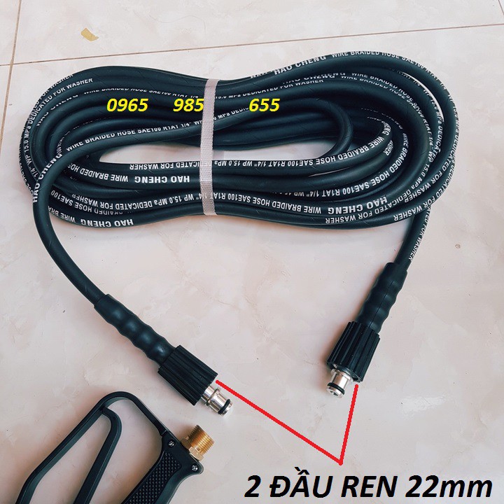 Dây rửa xe lõi thép 10M,15M,20M cho máy bơm xịt rửa áp lực cao ( 2đầu ren 22)