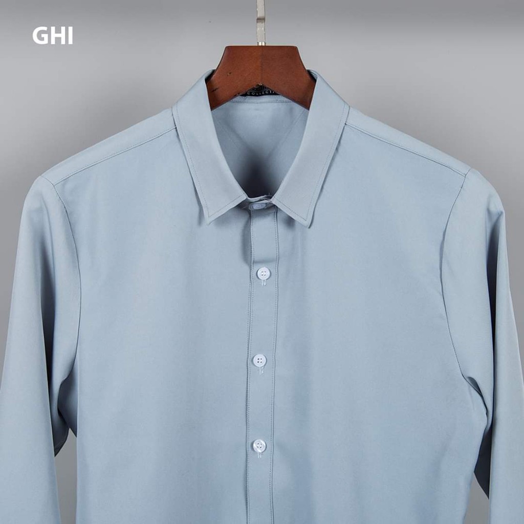 Áo sơ mi nam vải giãn dài tay kiểu dáng Hàn Quốc , vải lụa thái mềm mịn , chống nhăn | BigBuy360 - bigbuy360.vn
