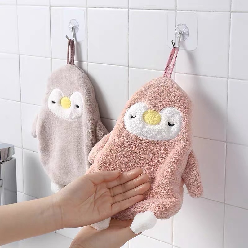Khăn lau tay nhà bếp hình CHIM CÁNH CỤT dễ thương treo tường phòng bếp, phòng tắm vải lông cừu mềm mại thấm hút tốt