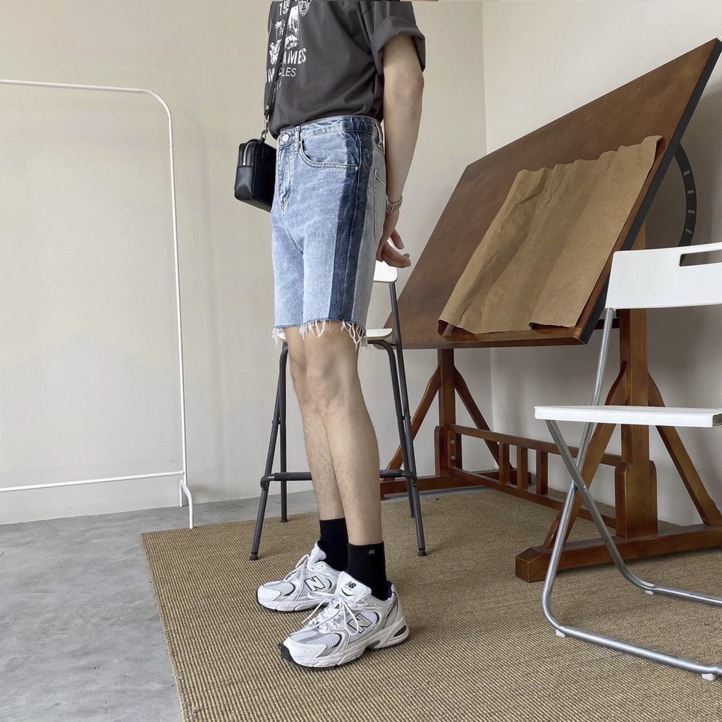 Quần short jean nam unisex Viền Đậm