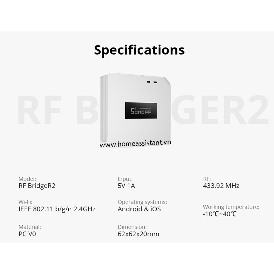 Trung Tâm Điều Khiển Báo Động Sóng RF 433Mhz Wifi Sonoff RF Bridge R2  Tasmota Hass