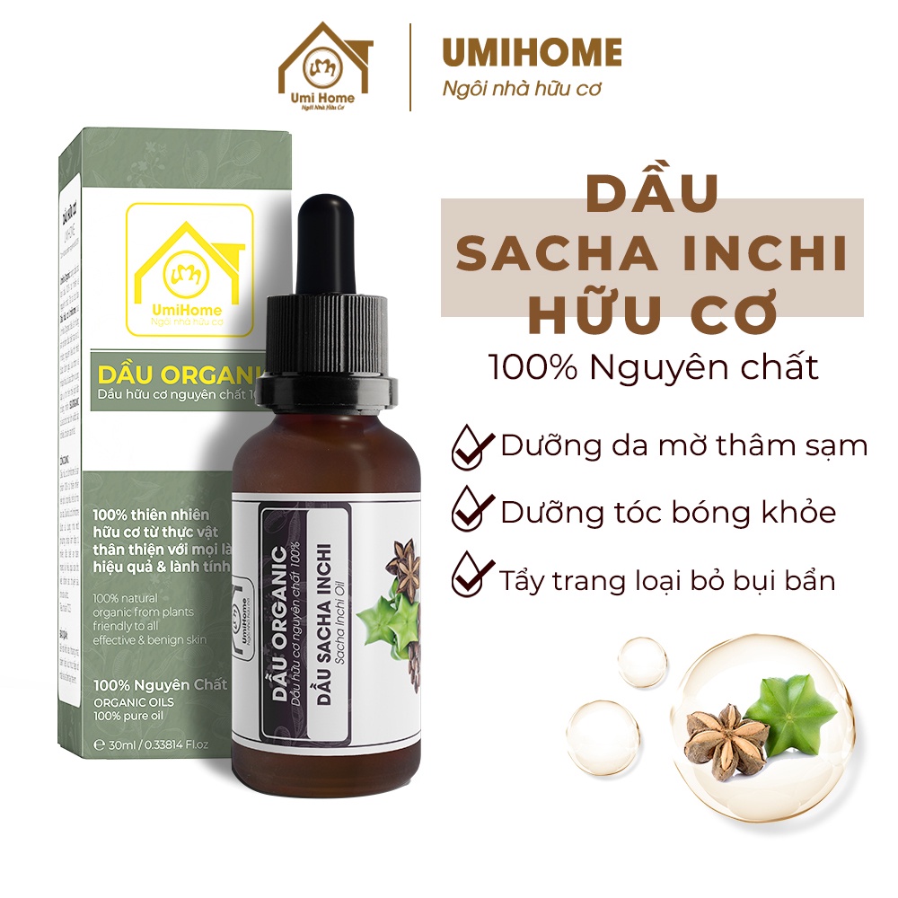 Dầu Sacha Inchi hữu cơ UMIHOME nguyên chất 30ml dưỡng ẩm môi, cấp ẩm mờ thâm nám, chăm sóc tóc, tẩy trang hiệu quả