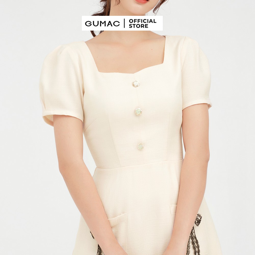 [Mã WABRGU55 giảm 12% đơn 99K] Đầm nữ dáng A đính nơ túi đắp GUMAC cổ vuông tay ngắn thanh lịch DB5122 | BigBuy360 - bigbuy360.vn