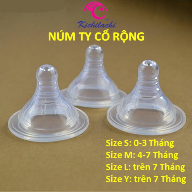 Núm ty, núm vú silicon siêu mềm Kichi Kichilachi (Size S, M, L, Y) (Cổ hẹp / Cổ rộng) - Sử dụng đc cho hầu hết bình sữa