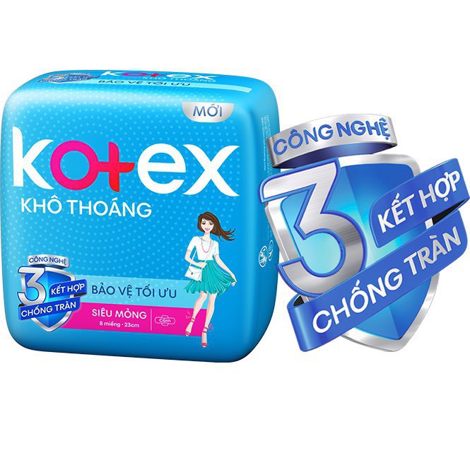 Lốc 8 gói Băng Vệ Sinh Kotex Khô thoáng siêu mỏng cánh 8 miếng/ gói