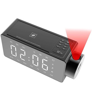 Projection Alarm Clock Bluetooth Speaker With Wireless Charging Diy Ringtone,One