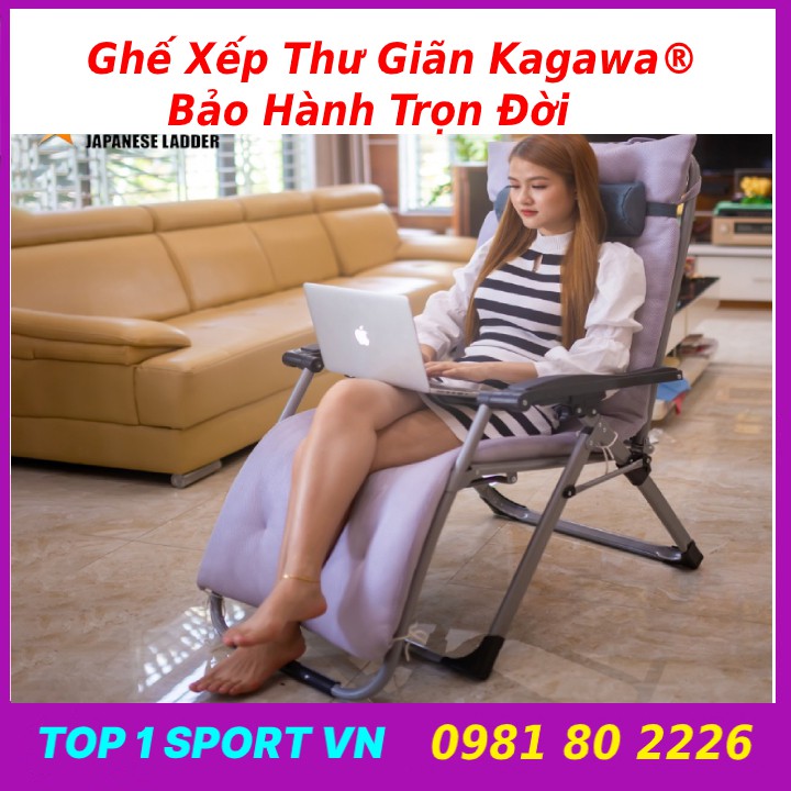 Ghế xếp thư giãn cao cấp Hakawa® full đệm bông + gối, bảo hành 25 năm