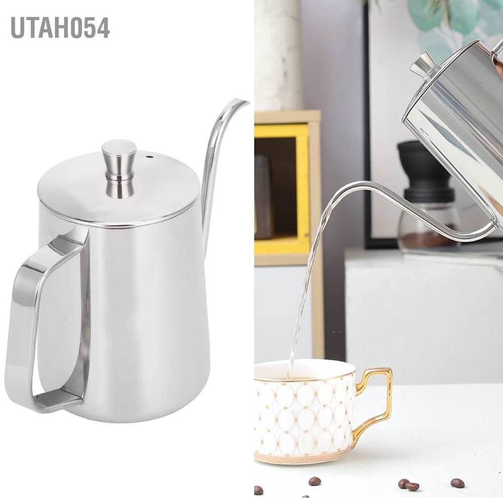 [Hàng Sẵn] Ấm pha cà phê nhỏ giọt bằng thép không gỉ 304 có nắp đậy kiểu cổ ngỗng 600ml【Utah054】